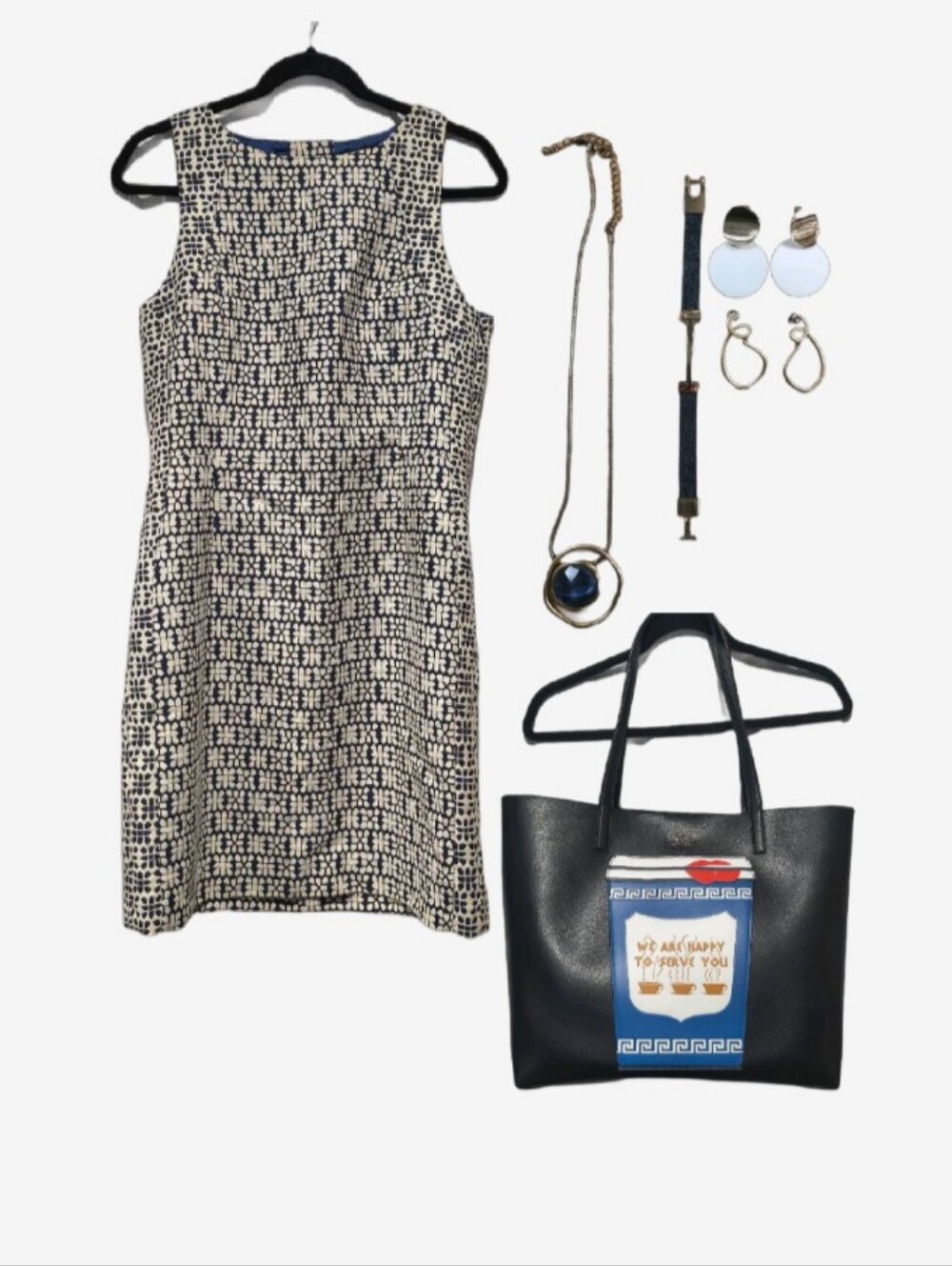 Kate Spade Coffee Break Tote We Are Happy To Serve You NYC Cup Black Leather Bag - Picture 3 of 16